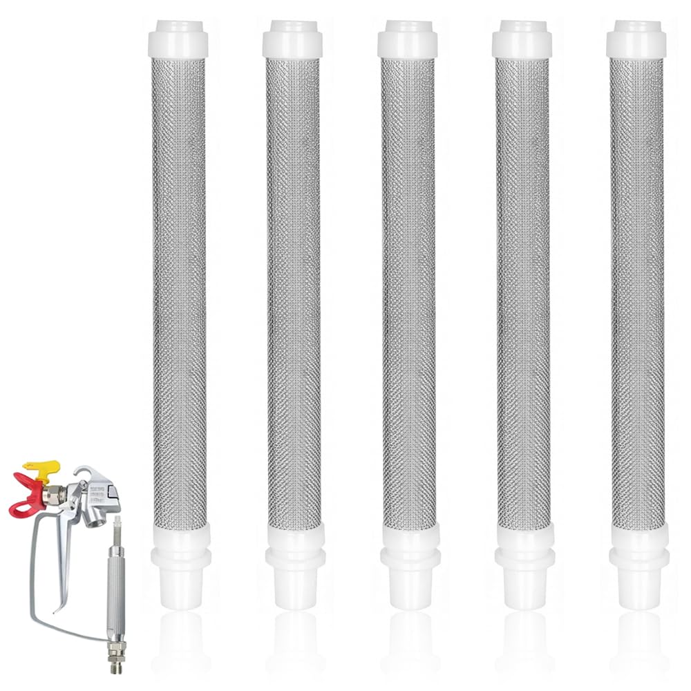 5 Pezzi Filtri per Pistola a Spruzzo Airless 60 Mesh Filtro per Pistola a Spruzzo Wagner in Acciaio Inossidabile Usato per Wagner Pistola Airless Vernice Spray,100mm Lungo(Bianca)