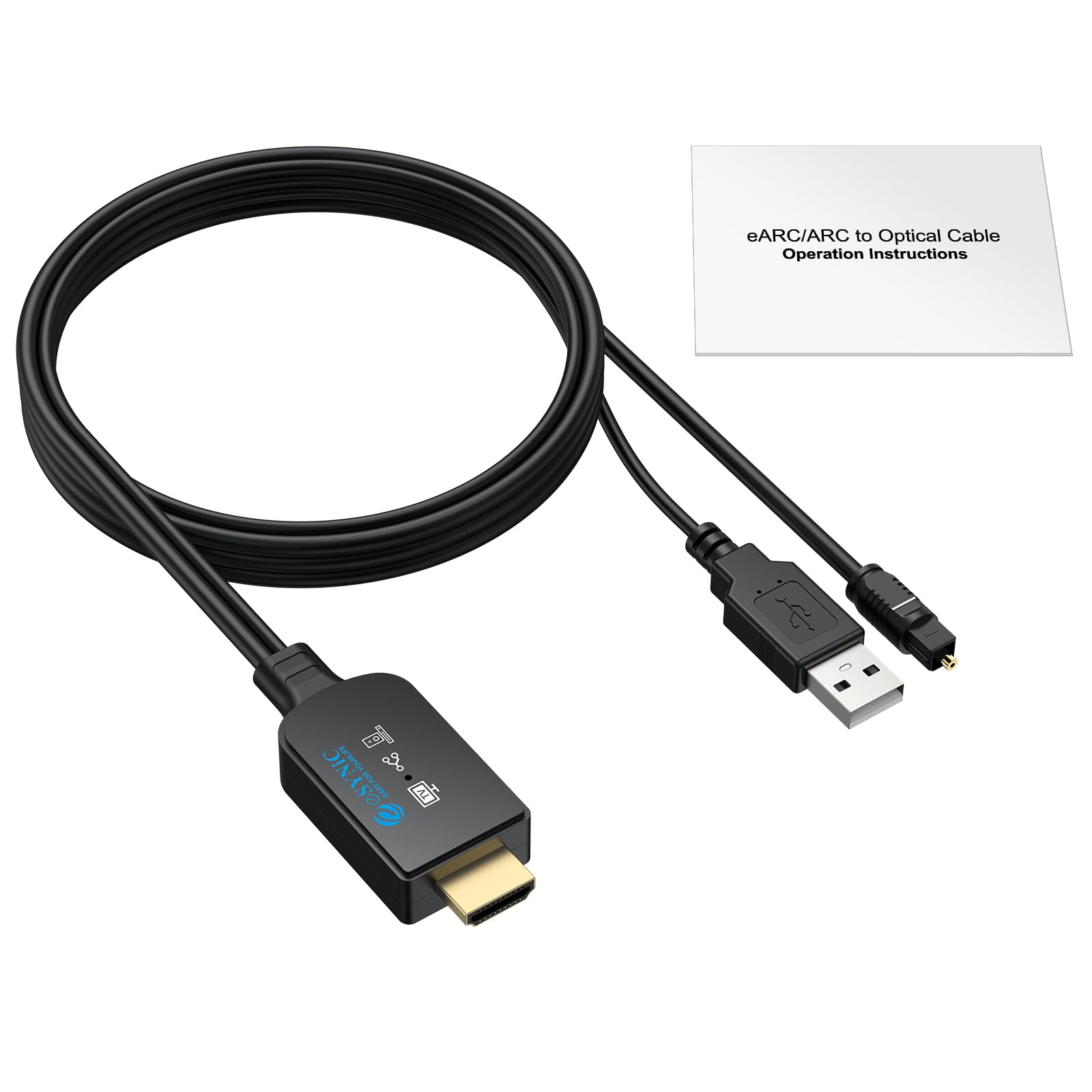 eSynic Cavo Convertitore da eARC/ARC HDMI a Ottico per HDTV a Soundbar Cuffie Wireless Home Theater, 192KHz eARC ARC Audio Extractor Professionale con 1.5M Cavo Integrato, Supporta 5.1ch e 2.0ch