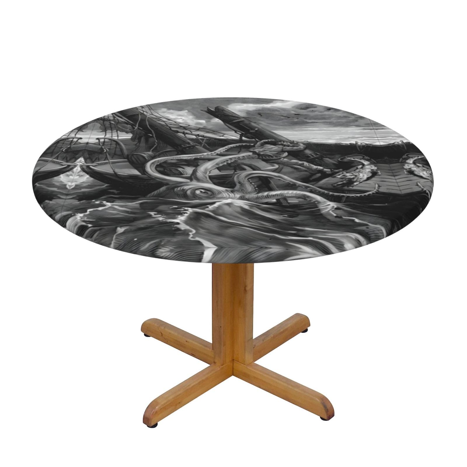 ZQYTGFDC Ocean Octopus M Decorative Round Tablecloth Waterproof Anti Stain Oil Proof Size for 40 50 inch
