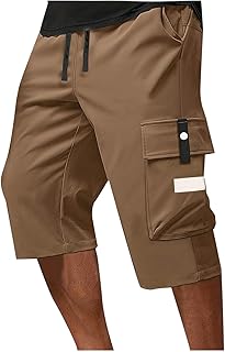 Generisch Pantalones cortos de verano para hombre, pantalones de playa de un solo color, elásticos, pantalones cortos con bolsillo y cordón, pantalones deportivos sueltos para el tiempo libre, marrón