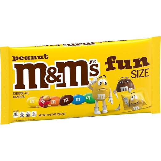 M&M'S Peanut Chocolate Candy, Fun Size Candy Bags for Party Favors, Holidays, Parties, 10.53oz Bulk Chocolate Gift