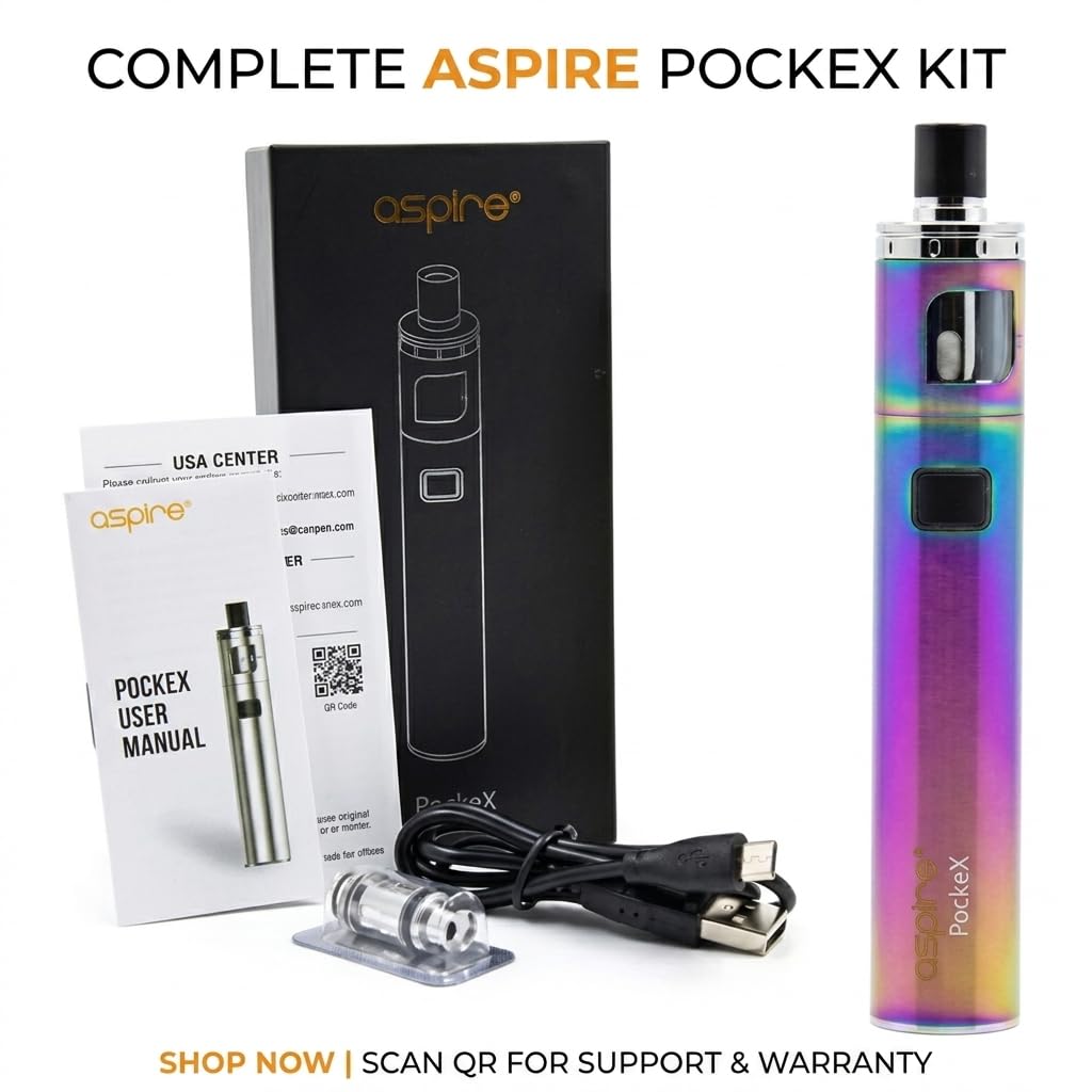 Aspire POCKEX AIO Kit [Rainbow] - Pen Style, All in One, Simplicity,  Durability, Reliable, All Day Battery, Type C Fast Charging, Leak Proof Top  Fill, E Cigarettes, Starter Kit, No Nicotine: Amazon.co.uk: