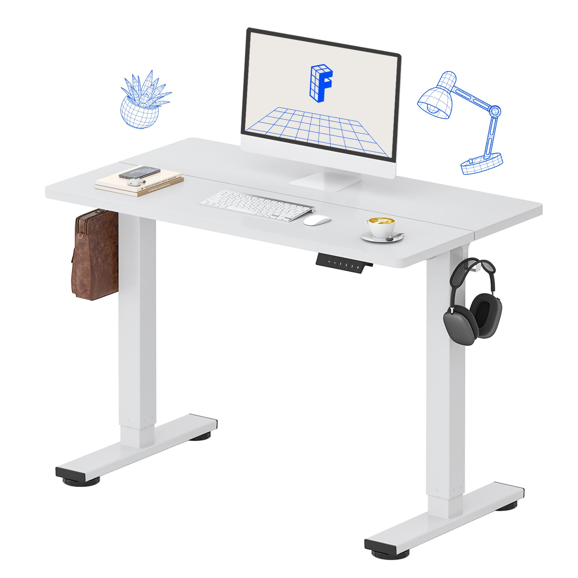 FLEXISPOT Standing Desk Electric Height Adjustable Desk with 40 x 24 Inch Splice Board, Home Office Computer Workstation, White Top + White Frame