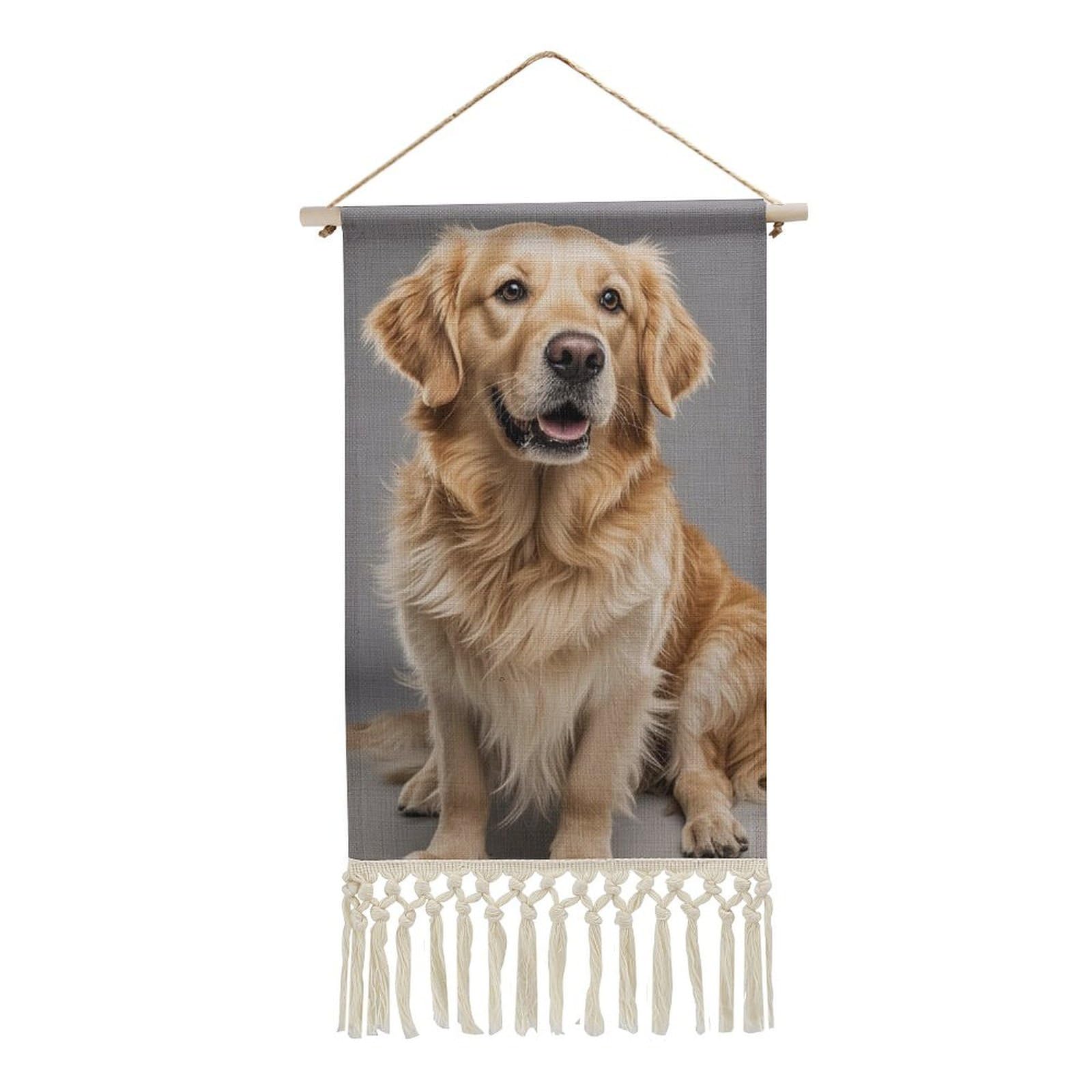 BTCOWZRV Cotton And Linen Hanging Poster with Tassels, Golden Retriever Wall Hanging Tapestry Vintage Wall Art Painting Modern Artwork Decoration for Home Decor Ready to Hang 10x19.6 in