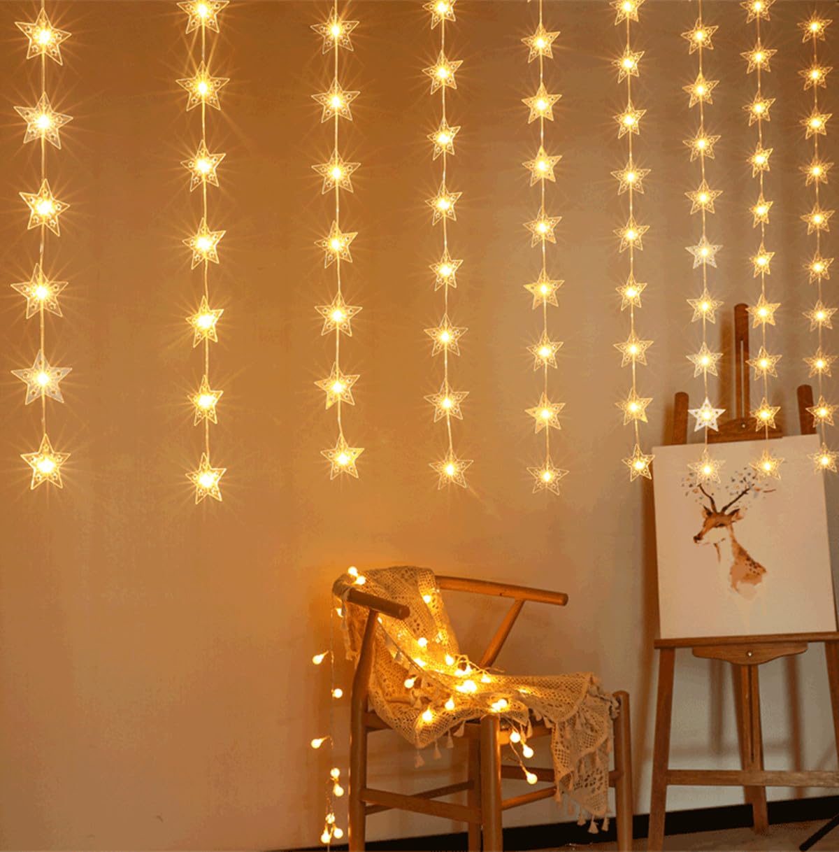 Lámpara de pantalla estelar, Lámpara de estrella de ventana Enchufe USB 8 modos flash Fairy Light Navidad, fiesta (3 * 1m 100LED)