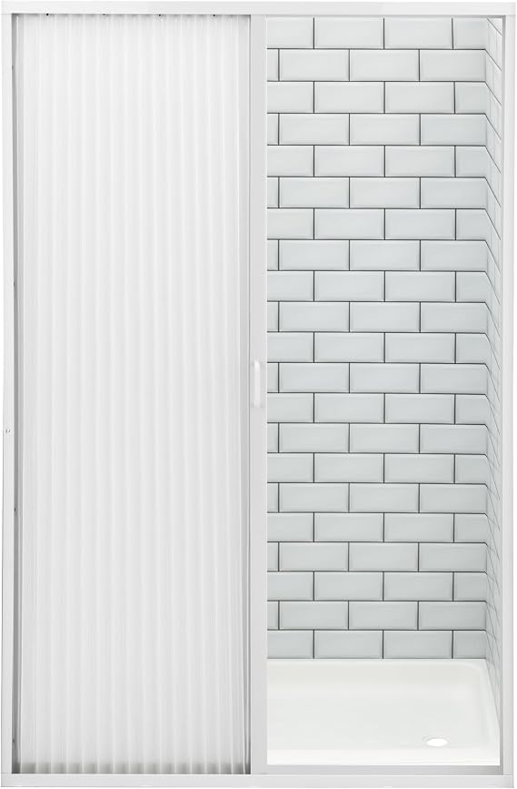 RecPro RV Pleated Folding Shower Door and Frame | Sliding, Retractable, Wrinkle Free (White, 48 x 67)