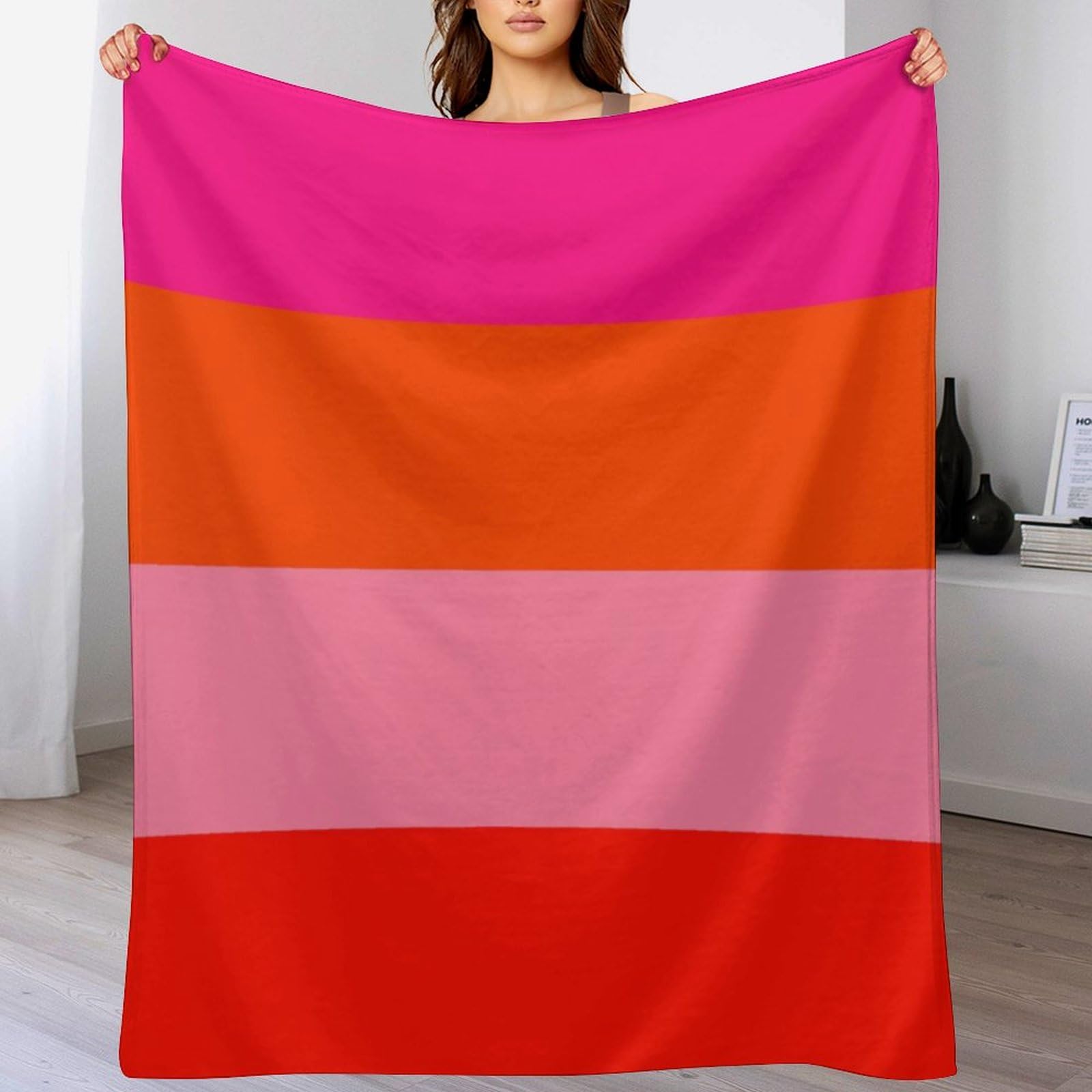 Weiche, gemütliche Überwurfdecke, Streifen in Pink und leuchtendem Orange, waschbar, leichte Decke für Couch, Sofa, Bett, Büro, warme Plüschdecken für alle Jahreszeiten, 152,4 x 203,2 cm