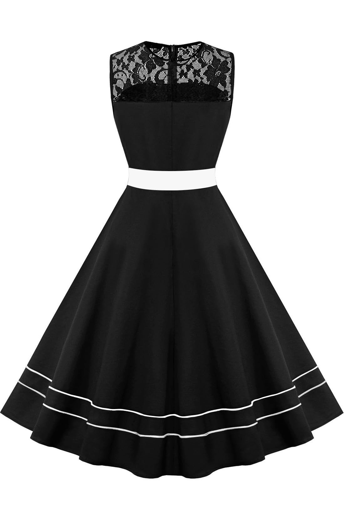 AXOE Donna Abito Vintage Anni '50 Taglio A-Line Cintura Removibile per Matrimoni Cocktail e Quotidiano Nero Bianco, Taglia 44 (EU 40), M