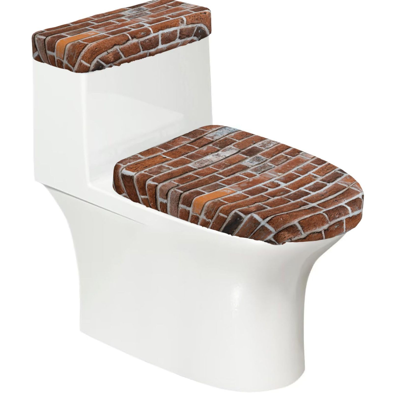 Old Brick Wall Printed Toilet Tank and Lid Cover Set of 2 for Most Bathrooms, Fits Elongated Round Toilets
