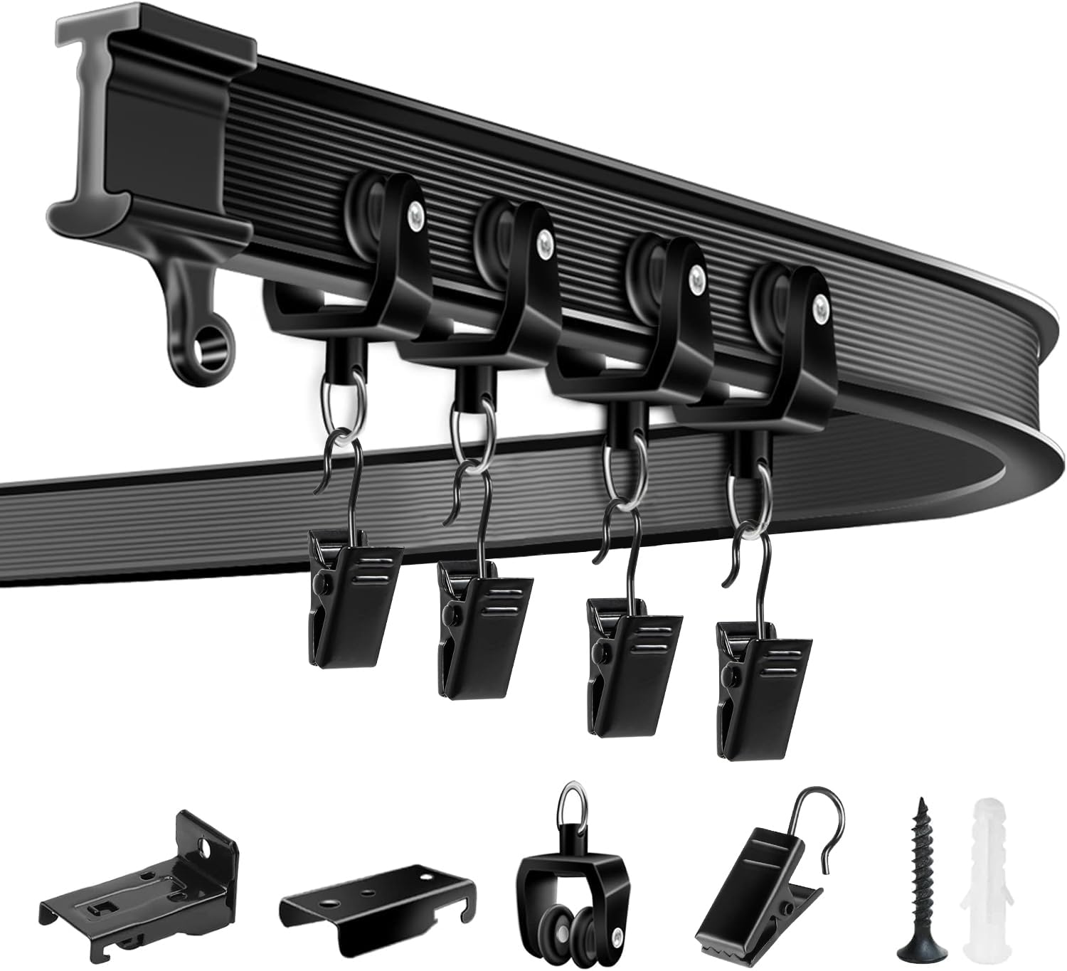 KOLAKO Rail de rideau de plafond, 6 m, flexible, pliable, support mural, noir, incurvé, très résistant, système de rail à rideaux coulissants pour camping-car, séparateur de pièce, rail de plafond