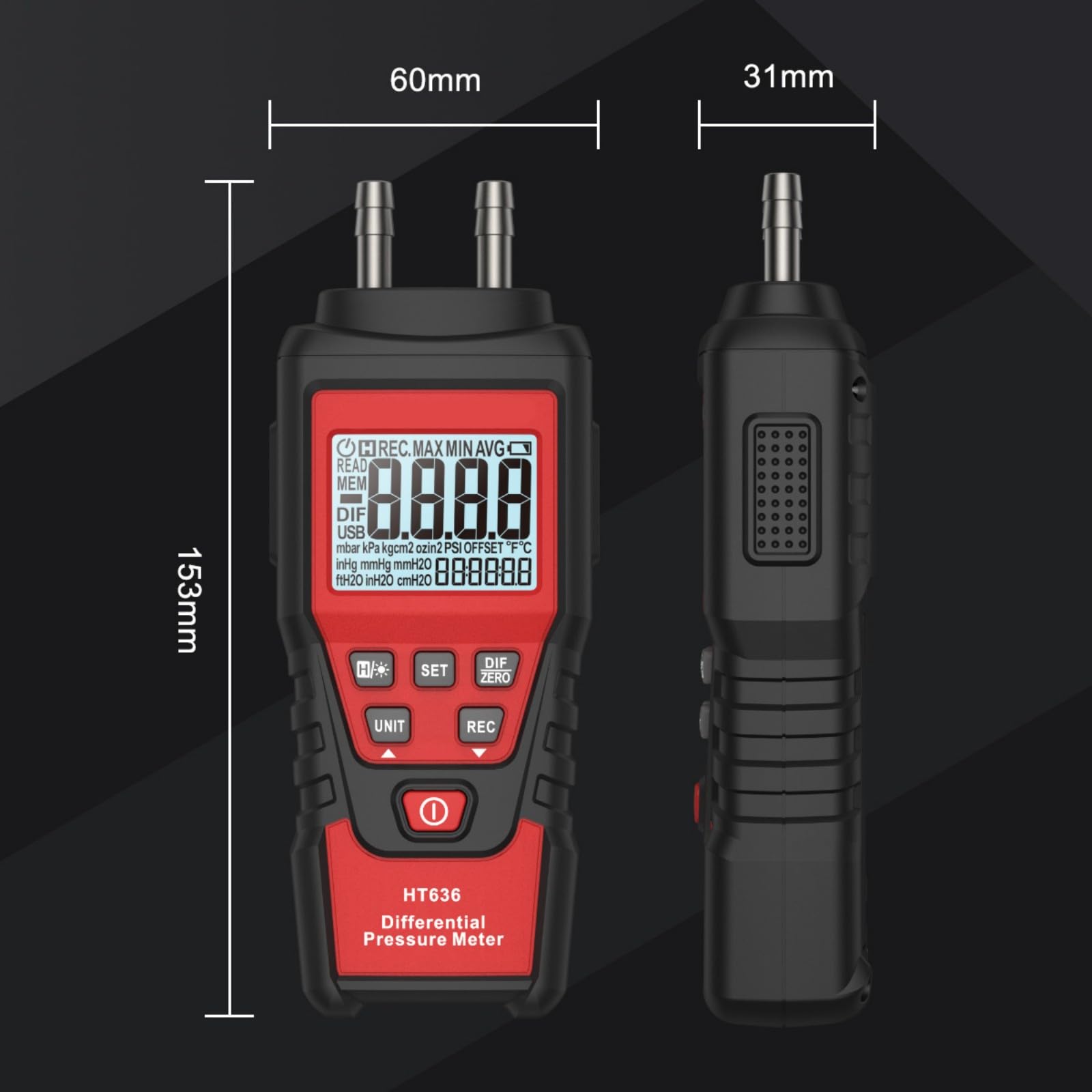 Misuratore di pressione portatile portatile Misuratore di pressione differenziale rileva misure di flussi e pressioni nella manutenzione industriale Manometro distintivo trasportabile