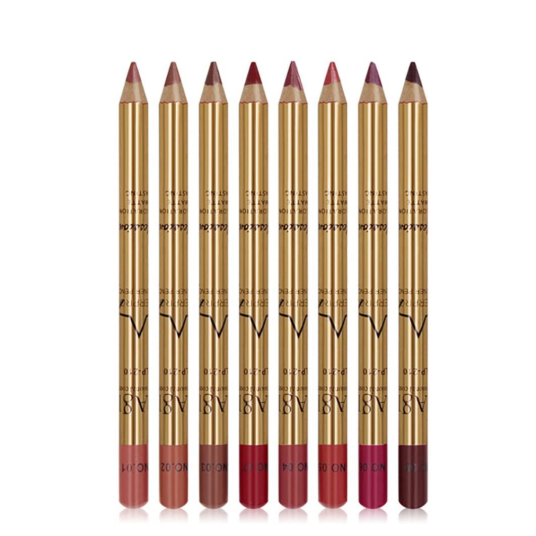 8PCS Lip Liner Pencil Kit Waterproof Smooth Lip Liner Long Lasting Retro Lipstick Pen With Golden Tube Sweat-proof Lips Cosmetic Set, nyx lip liner