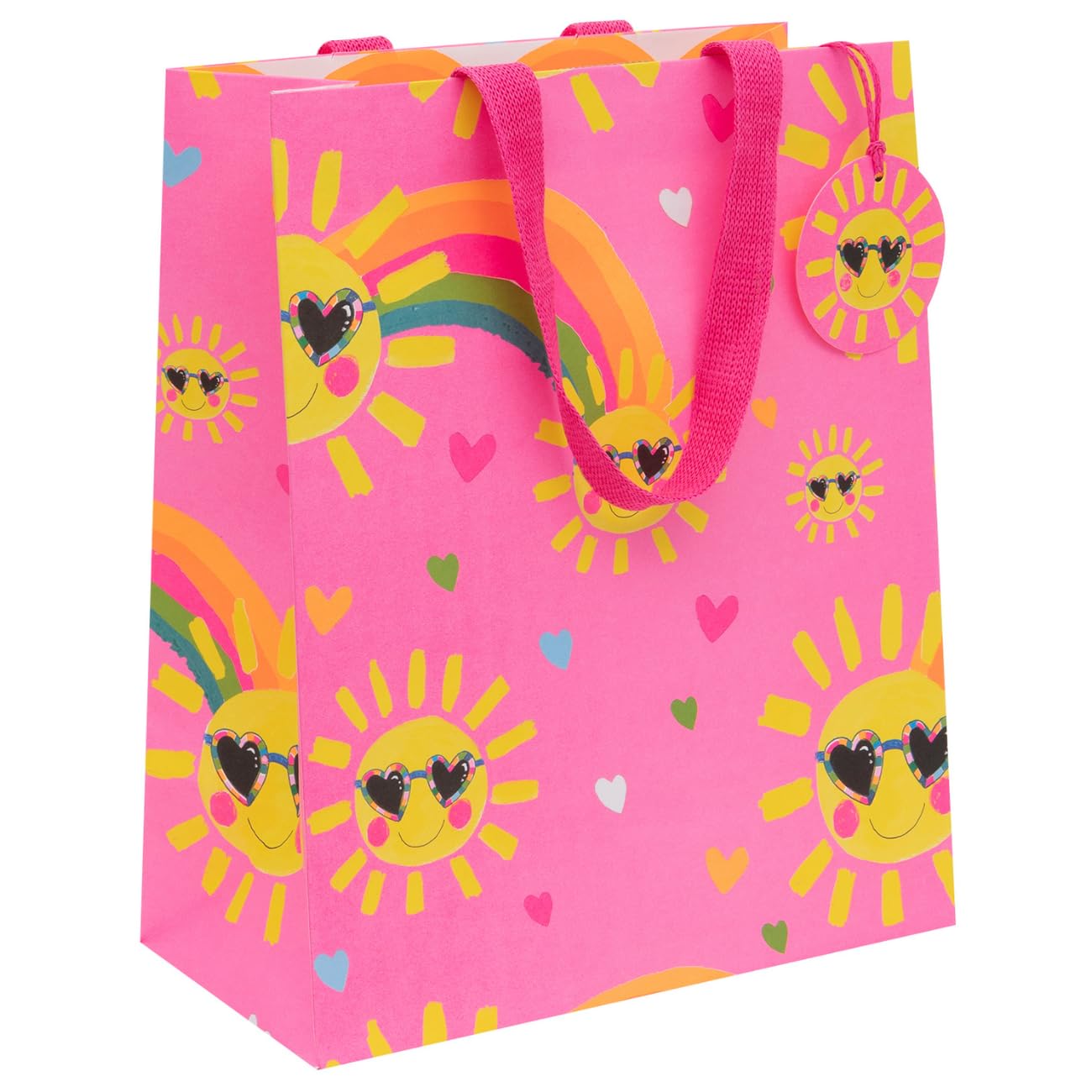 Glick Luxury Large Gift Bag, Sunshine Celebrations Gift Bag, for Birthdays and Other Celebrations, 260 x 315 x 135 mm, Pink & Yellow