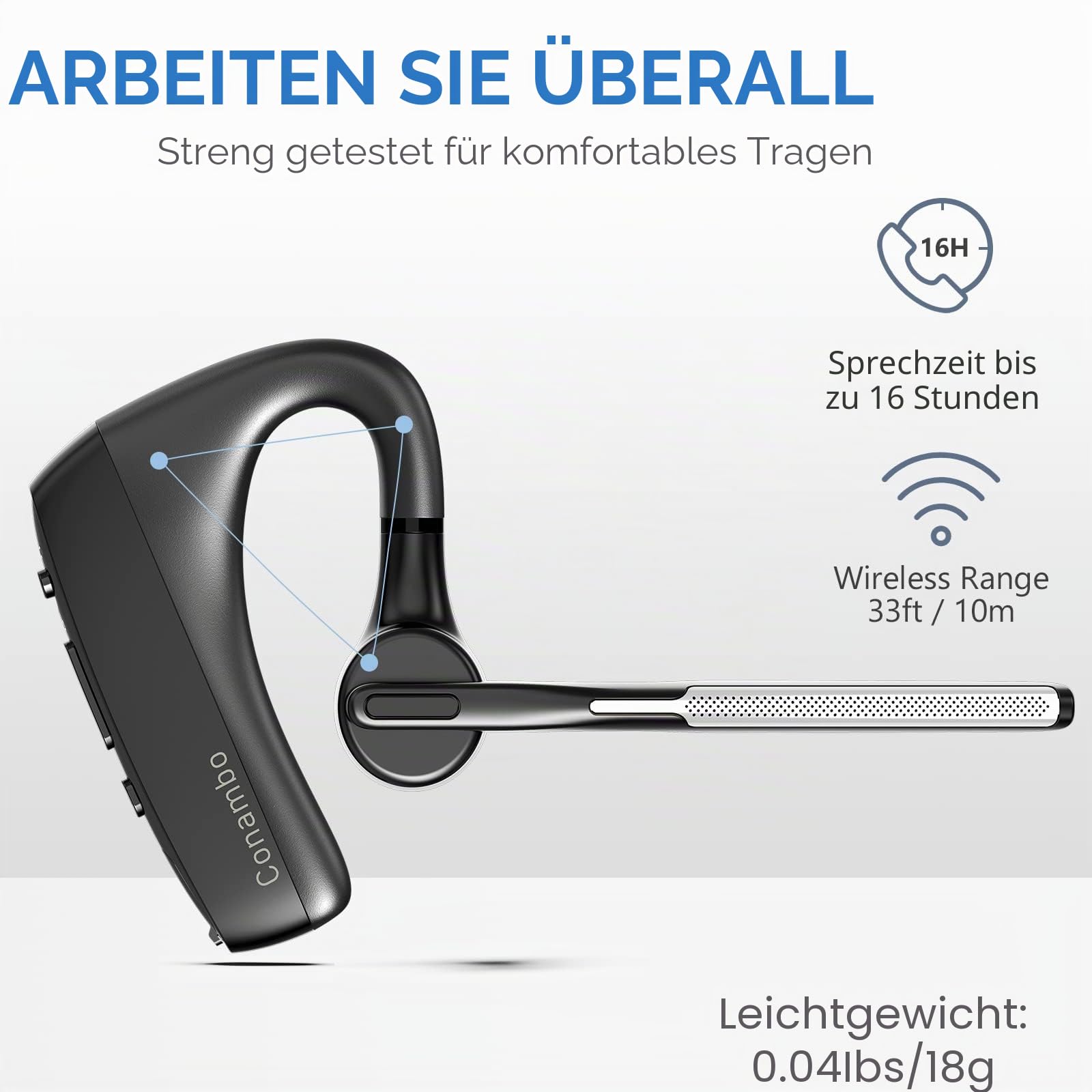 Conambo K18 Bluetooth V5.1 kabelloser Ohrhörer mit CVC 8.0 ENC Dual Mic Geräuschunterdrückung Kopfhörer mit Mikrofon
