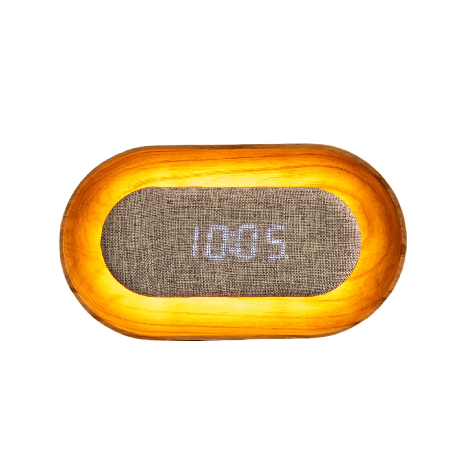 Gingko White Design Lumos Alarm Clock – Oval, Ash | Led Alarm Clock With Ambient Light | Minimalist Wooden Clock With Touch Control & Rechargeable Battery