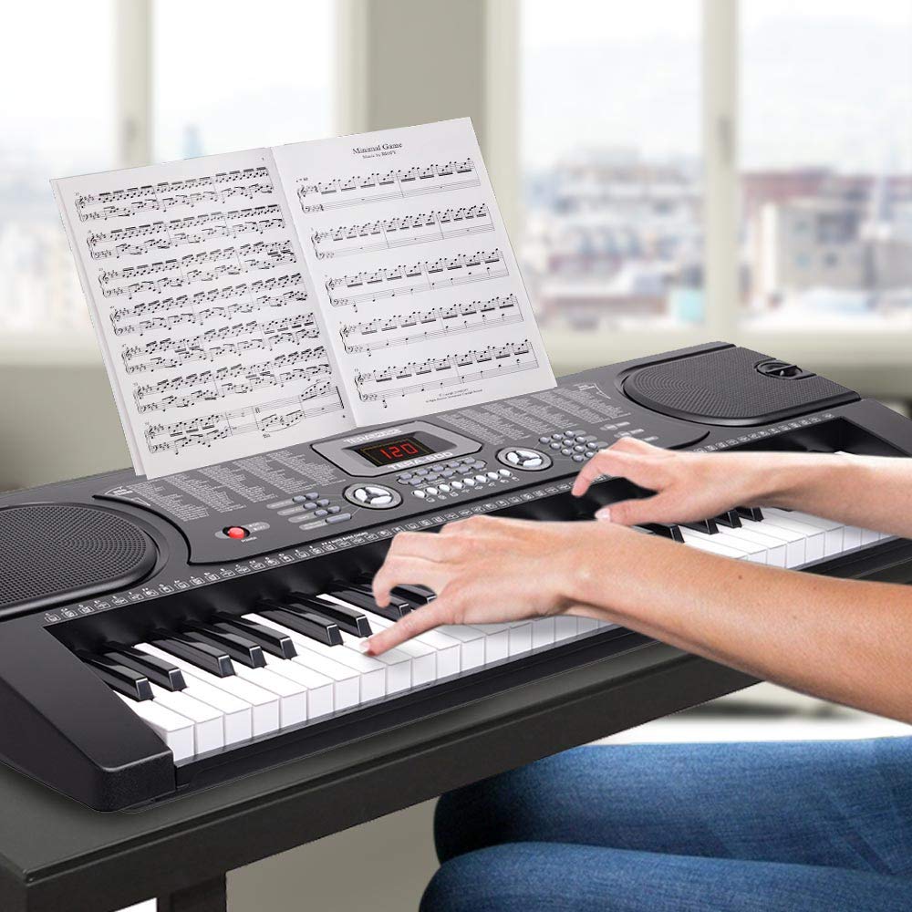Bakaji Tastiera Musicale Pianola Elettronica 61 Tasti Pianoforte Multifunzione con 255 Ritmi 24 Brani Preimpostati Funzione Percussione Ingresso AUX Leggio Porta Spartito/Tablet e Microfono