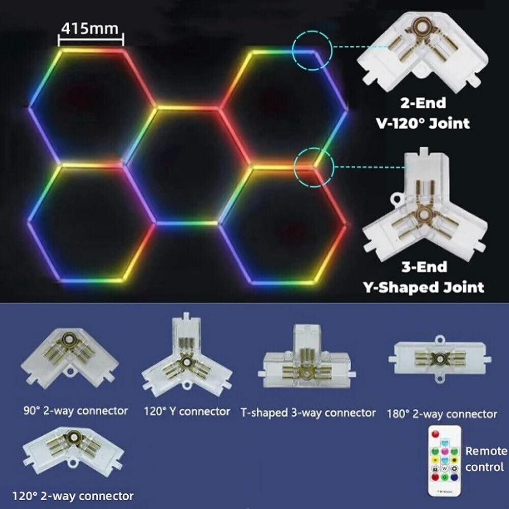 VASTFIRE Luces hexagonales RGB para garaje, 5 unidades, 43 W, 15950 lúmenes, para coche, taller, gimnasio, RGB LED, Honeycomb Hex Iluminación Esports Gaming