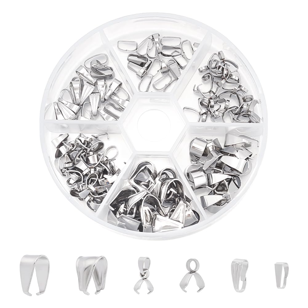 UNICRAFTALE 120pcs 6 Sizes Stainless Steel Snap on Bails Ice Pick Pinch Bails Pendant Ice Pick Metal Clasp Pinch Bails for Jewellery Making Bead Pendant Findings for Pendant Necklace Jewelry Making