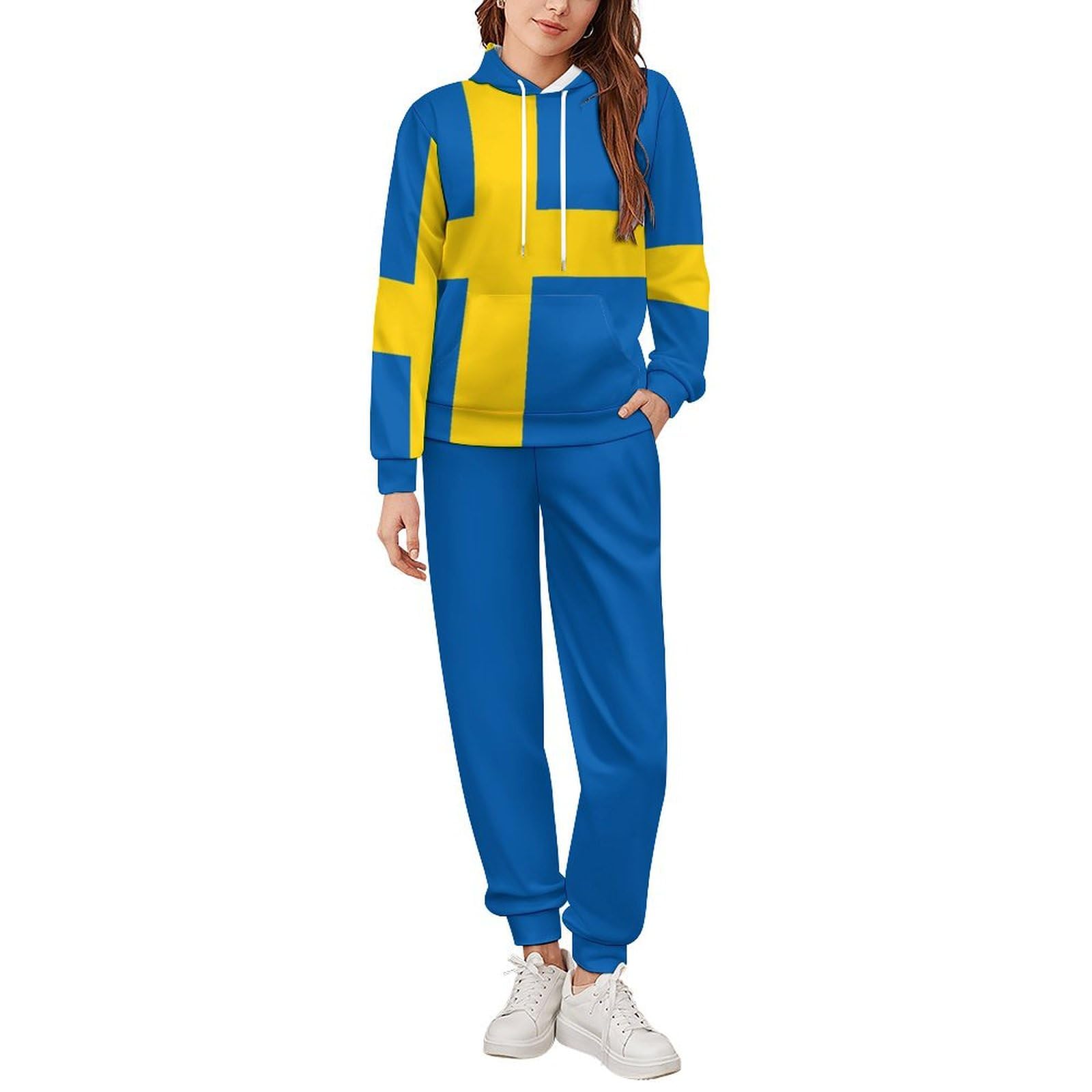 Set Da Salotto Per Uomo E Donna 2 Pezzi Tuta A Maniche Lunghe Taglie Forti Abbigliamento Sportivo Maglie Con Cappuccio Pantaloni Da Tuta Autunnali Tuta Unisex Con Bandiera Svedese
