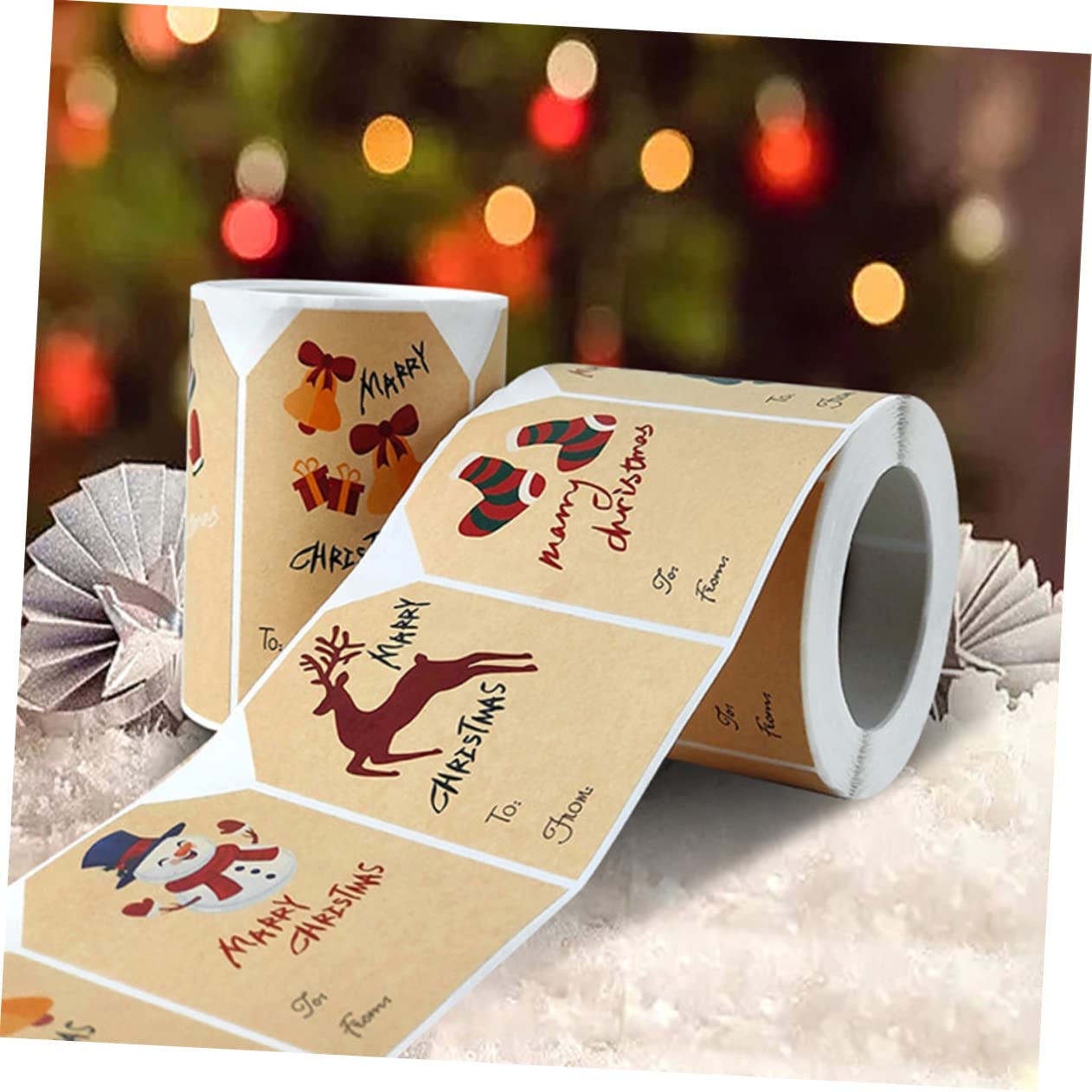 MAGICLULU 2rotoli Etichette Natalizie Carta Kraft Per Regali Adesivi Decorativi Motivi Natale Renne Per Decorazioni e Regali Natale