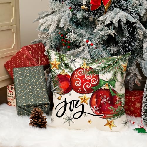 AACORS-Christmas-Pillow-Cover-18X18-Inch-Baubles-Christmas-Tree-Stars-Joy-Decoration-Holiday-Farmhouse-Winter-Pillow-Case-for-Sofa-Couch-DecorRed-AA613-18 AACORS Christmas Pillow Cover 18X18 Inch Baubles Christmas Tree Stars Joy Decoration Holiday Farmhouse Winter Pillow Case for Sofa Couch DecorRed AA613 18