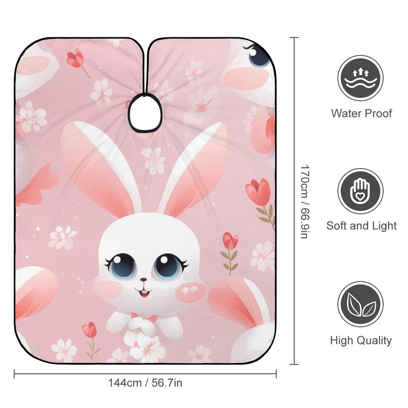 Cute Bunny Rabbit Flower Hair Cutting Cape for Men Women Waterproof Barber Cape Adjustable Salon Haircut Capes