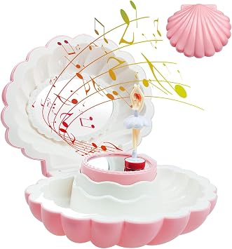 Ballerina Music Box, Pink Shell Music Box with Mirror, Jewellery Melody Box for Birthday, Wedding, Valentines day