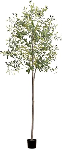 Gresorth Decoración de árbol de hojas de olivo realistas de 6 pies, planta frutal artificial, color verde sintético, modelo grande en maceta,