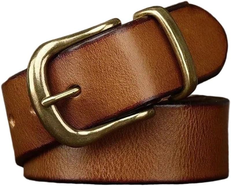 Men's Leather Belt - 3.8 cm Solid Cowhide with Brass Buckle, Western Waistband