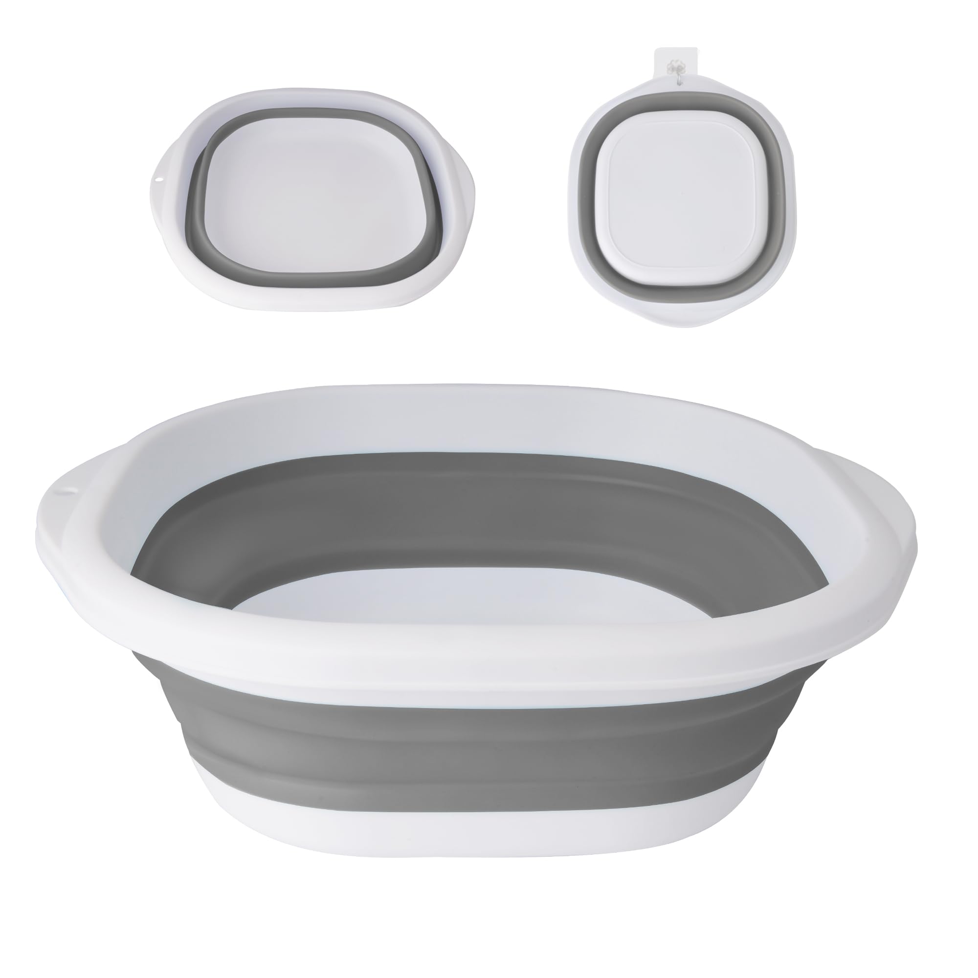 SZWLJ Grey & White Small(3.5L) Thickened Collapsible Washing Up Bowl - Foldable Storage Basin for Kitchen/Camping, Collapsible Bowl Basin, Lightweight Portable for Travel & Home Use