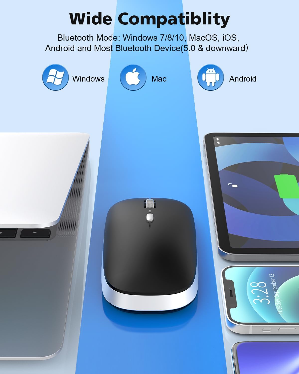 PINKCAT Bluetooth Mouse, Slim Silent Bluetooth 5.0 & 4.0 Wireless Mouse, 3 Adjustable DPI Portable Optical Computer Mice for Laptop, PC, Notebook, Computer, MacBook - (Black) image 2 of 8 B08Y8Q28LX