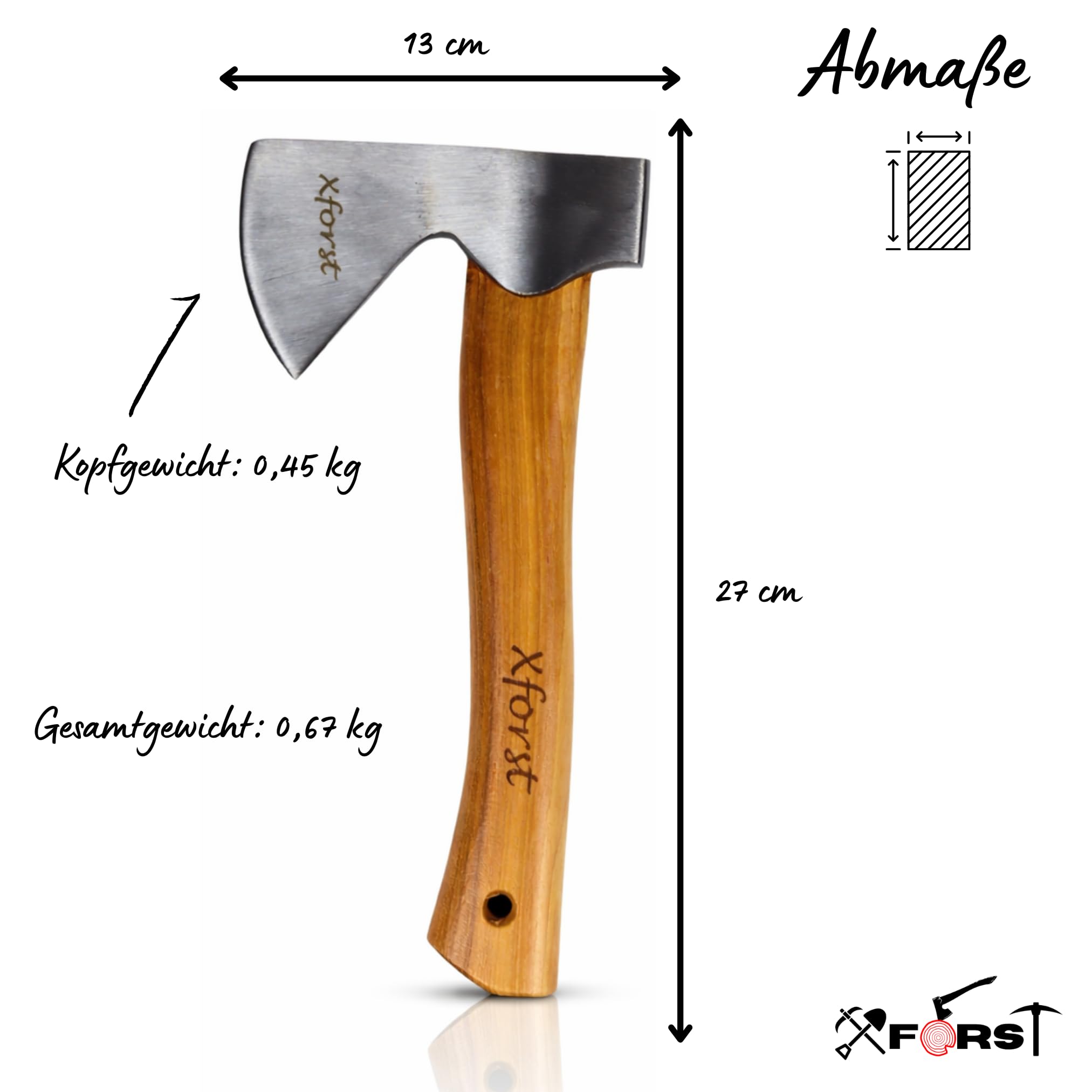 Xforst Hache Viking X-AG1– Hachette de Trekking et Outdoor avec Manche en Bois de Hickory & Étui de Protection en Cuir Véritable – 27 cm – 0,67 kg