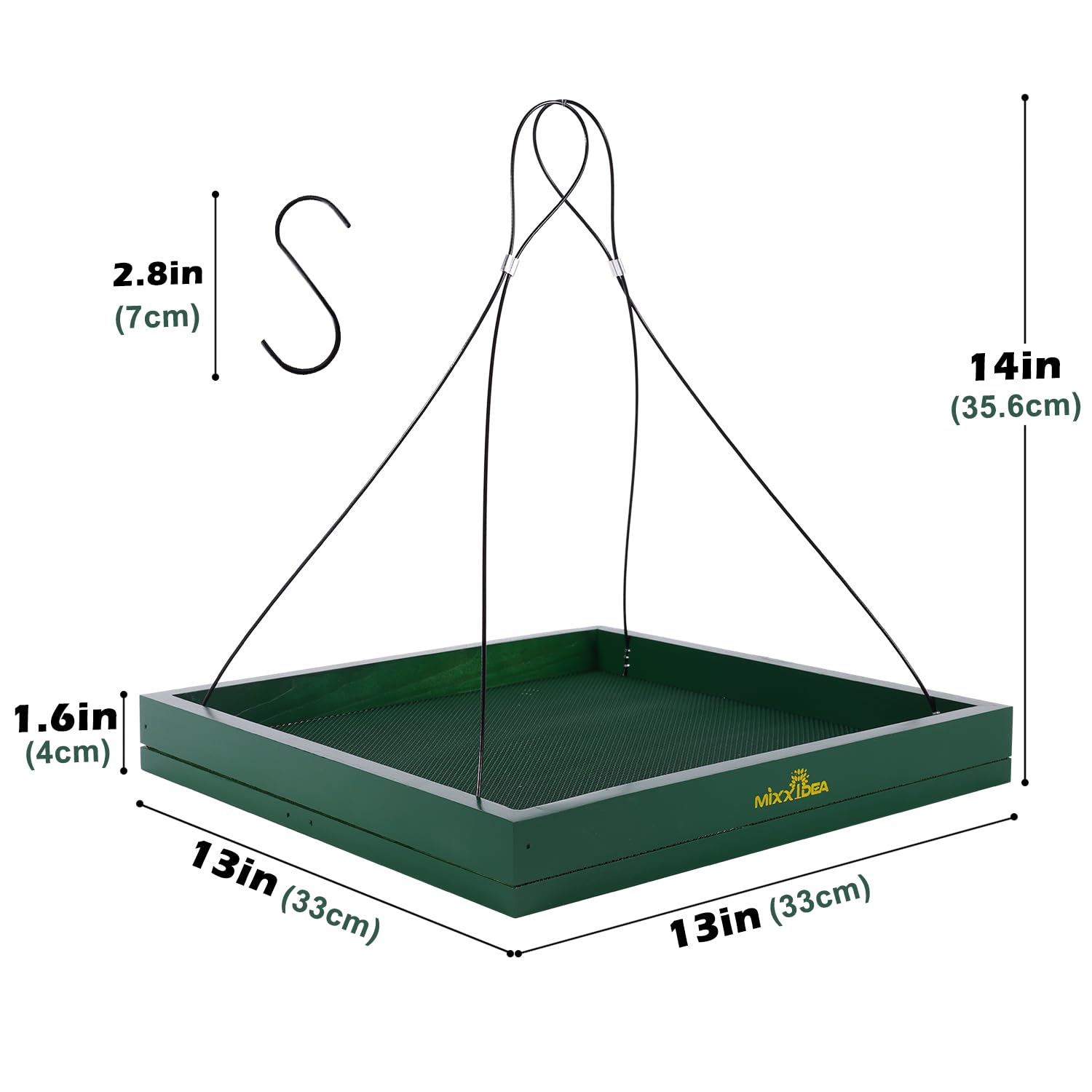 MIXXIDEA Comedero para ardillas, plataforma de madera, comedero de pájaros salvajes, plataforma de malla para decoración exterior de jardín (verde-1 unidad)
