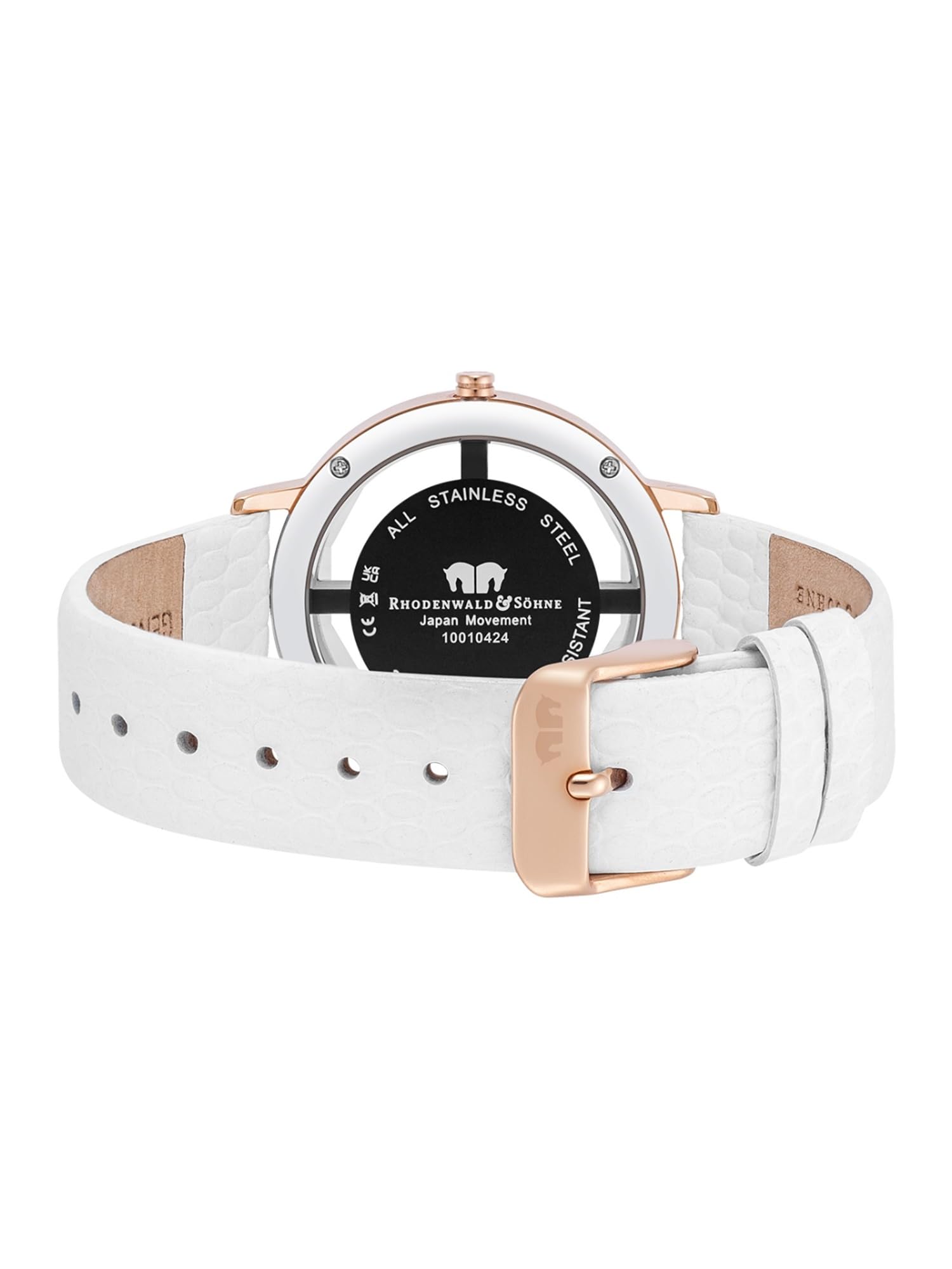 Rhodenwald & Söhne Lucrezia Damenuhr Edelstahl 3 ATM verziert mit Kristallen Echtlederarmband geprägt - Fashion-Uhr Frauen Skeletonoptik