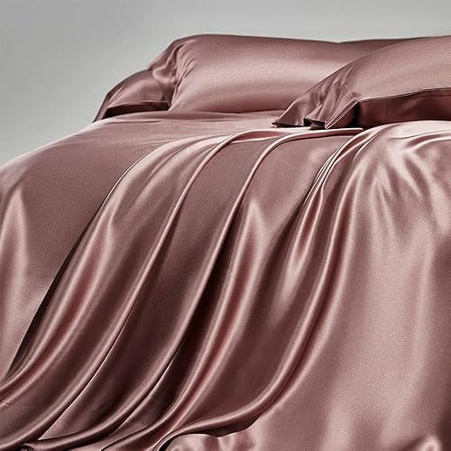 Miniatura 3 de Orose Juego de 4 sábanas encimeras de seda Momme Charmeuse de 25 piezas, 100% seda de morera, sin costuras, sábana superior (ciruela claro,