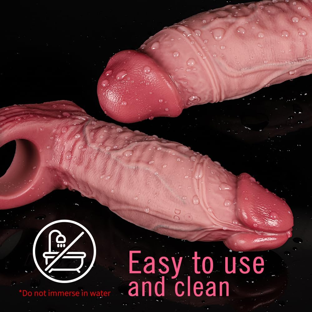 2.08'' Diameter Large Realistic Penis Sleeve Vibratror,Reusable Cock Sleeve with Cock Ring Silicone Penis Enlarger Sleeve,Male Penis Sheath Adult Sex Toy for Men