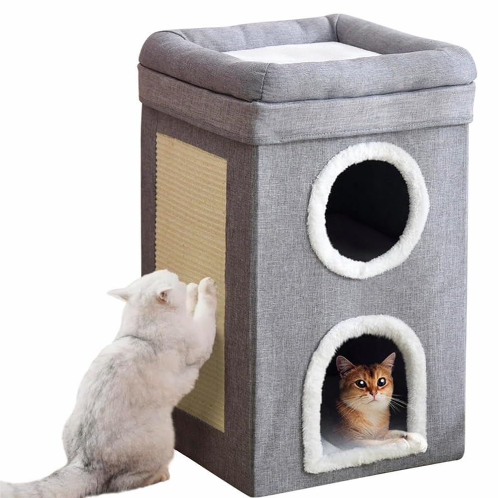 Beauenty Cat House,Cats Bed,3-Level Foldable Cat Tree Large Cats Cave Kitten Tower,With Cat Scratching Pad Kitten Tunnel Condo Furniture Play Center(64CM*39CM*39CM)