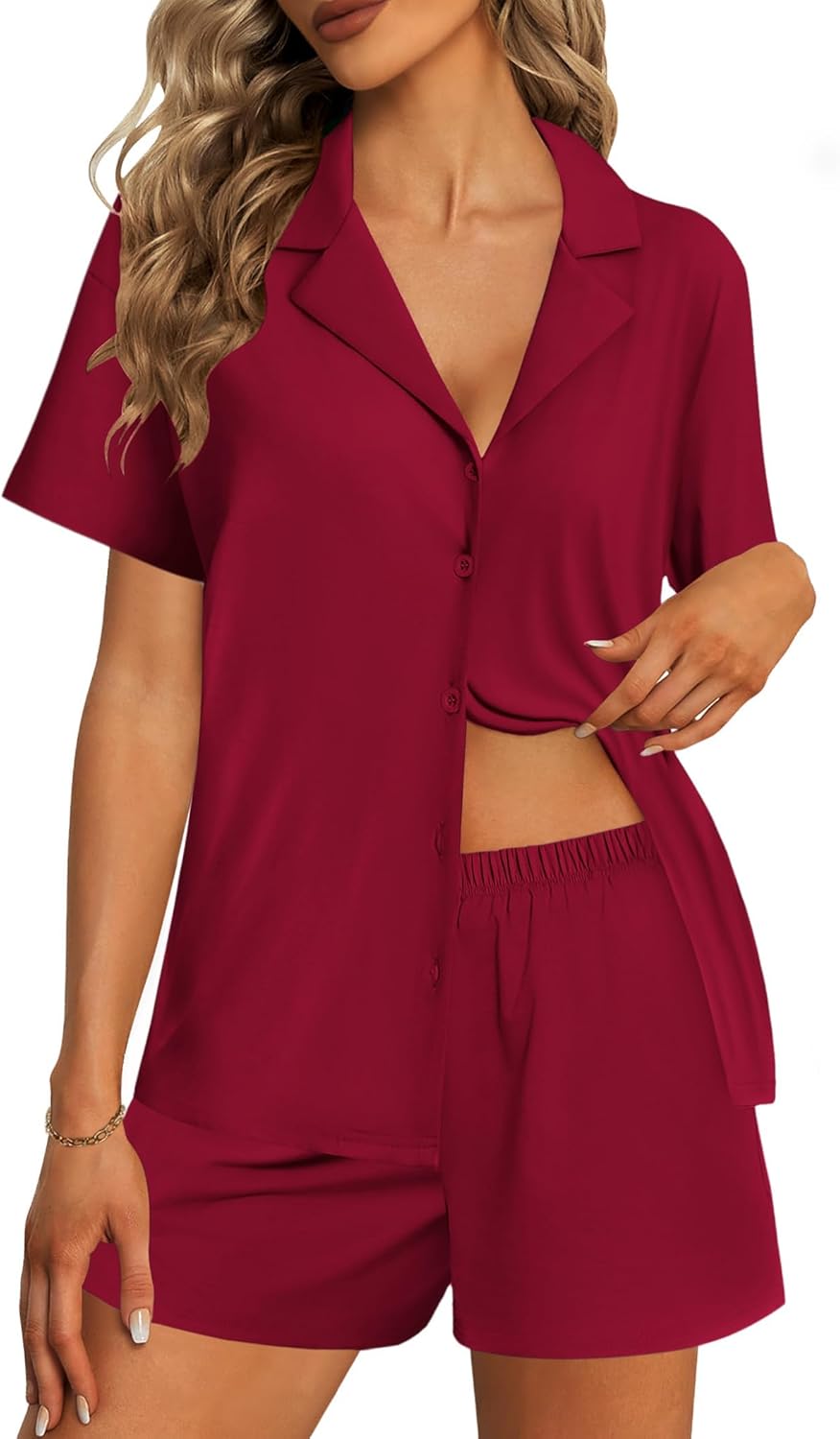 Ekouaer Womens Pajama Sets 2 Piece Cotton Pjs Button Down Sleepwear Short Sleeve Lounge Set with Pockets