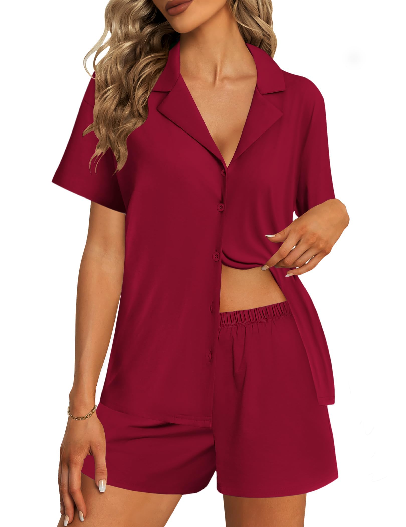 Ekouaer Womens Pajama Sets 2 Piece Cotton Pjs Button Down Sleepwear Short Sleeve Lounge Set with Pockets