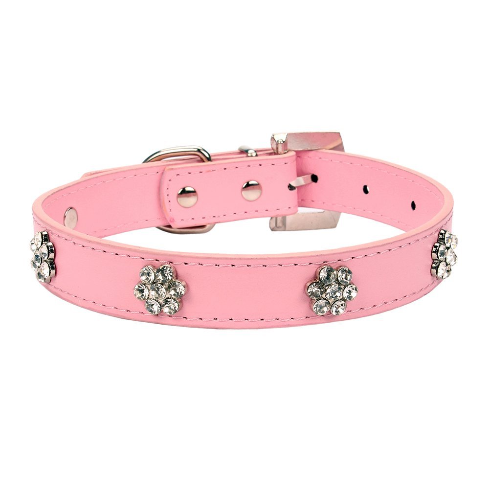 Collier chien strass fleur en cuir PU souple et ajustable pour le confort du cou