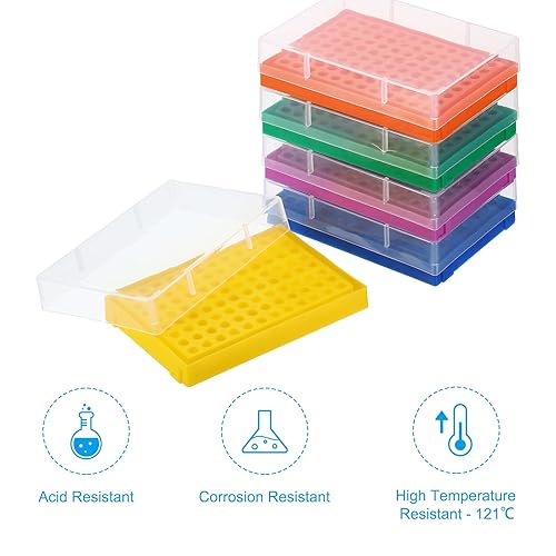 Miniatura 5 de PATIKIL Estante para tubos, 1 juego de 96 posiciones para tubos de ensayo con cubierta para 0.0 fl oz, 0.0 fl oz, 0.1 fl oz, tubo de centrífuga de