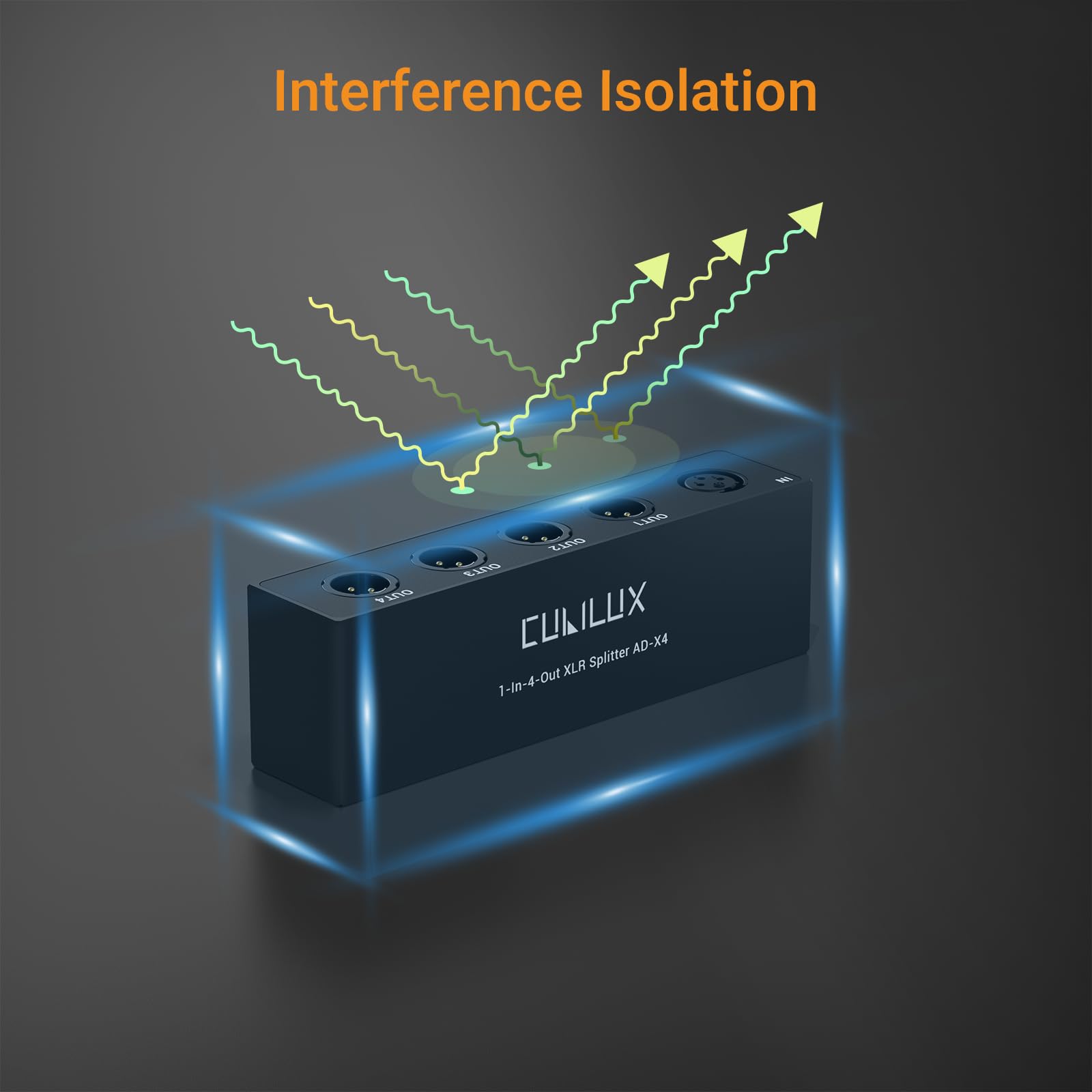 Cubilux XLR Audio Splitter 4 Way Passif, Répartiteur XLR Mono 1 Entrée 4 Sorties, Distribution de Signal Audio Symétrique pour Microphone et Signal Line, Boîtier en Aluminium