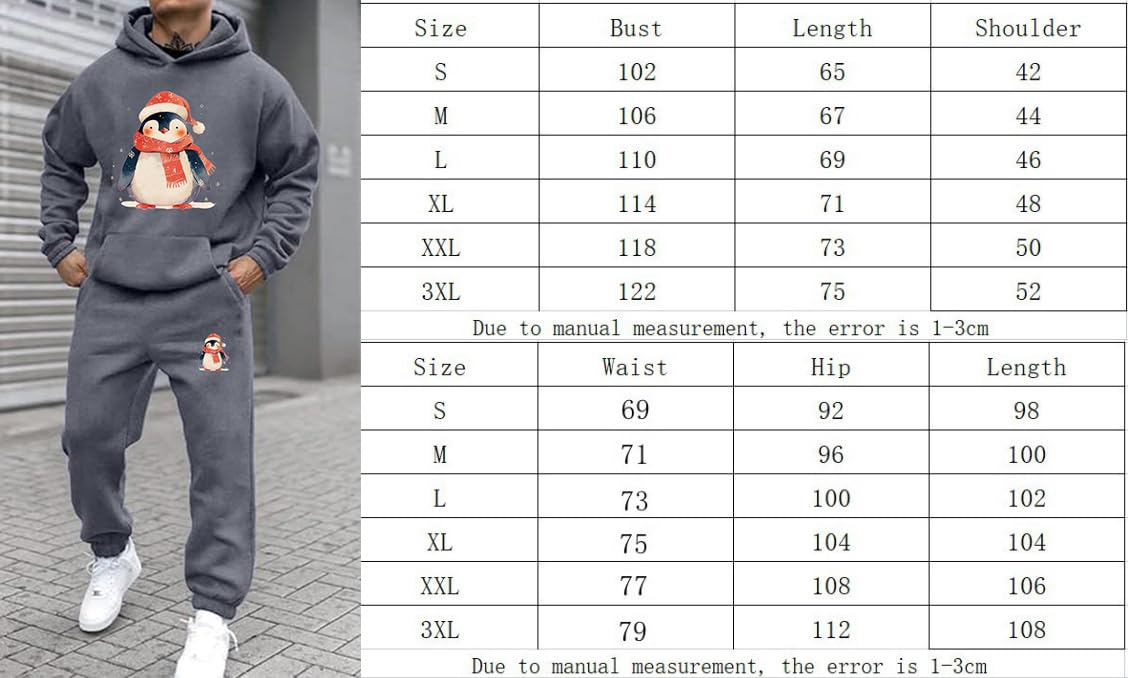 Weihnachtanzug Xmas Funny Jogginganzug Herren Lustig Trainingsanzug Set für Damen Essentials Tracksuit Set Weihnachtdruck Lose Hoodies und Jogginghosen Unisex Weihnachtsoutfit