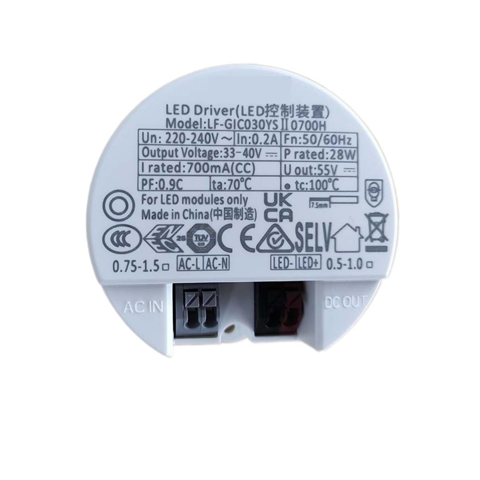 Driver di Potenza for faretti a LED da Incasso, Rotondo, 30 W, trasformatore for 35, 20, 18, 40, 24(28W/700mA/33-40V)