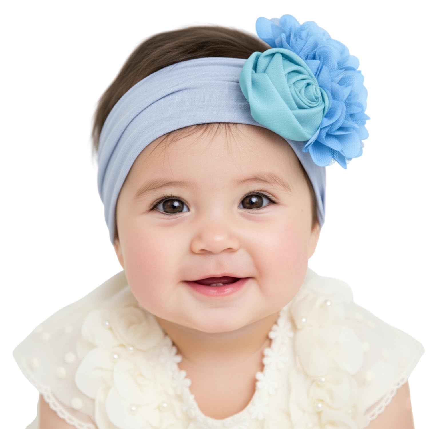 SYGA Baby Headbands Girls Rose Flower Nylon Strechable Hairbands For Newborn Infant Toddlers Kids 0-3 Year (Blue)-image-17