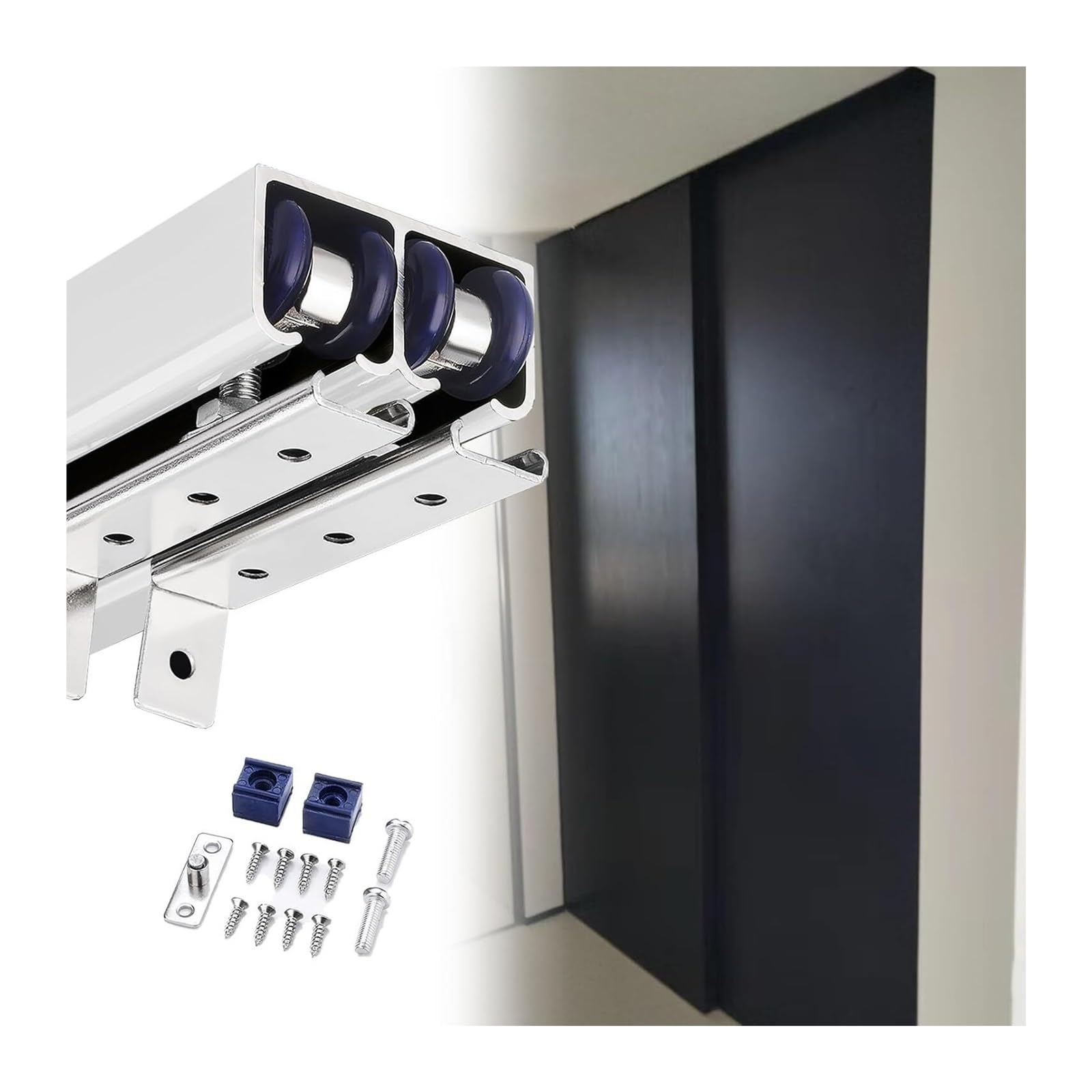 EBZFASO Sliding Door Track, Aluminium Sliding Door Track 2 18-24mm Bypass Pocket Hardware Lengths(Silver,1.5m/4.9ft)