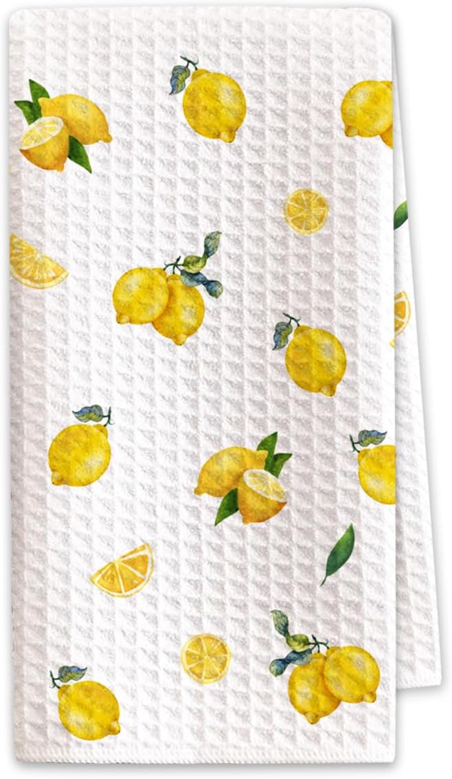 Lemon Kitchen Towels, Fruit Decorative Dish Towels for Kitchen, Summer Farmhouse Hand Towels, Housewarming Gifts for Women, Waffle Weave Tea Towel