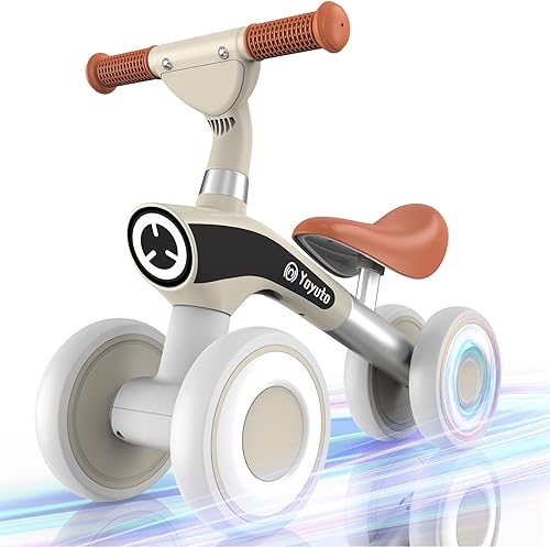 Yoyuto Bicicleta de equilibrio para bebés de 1 año, niños y niñas de 12 a 36 meses, 4 ruedas silenciosas, asiento suave, juguetes de primera