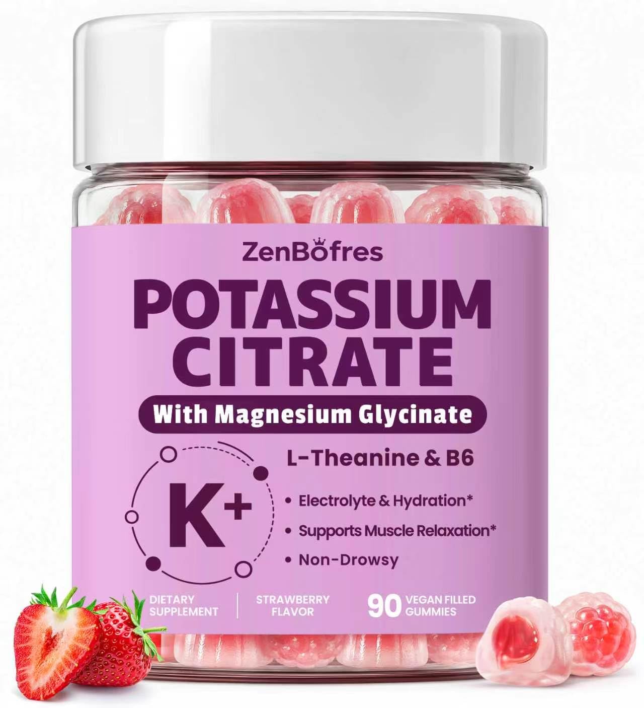 Potassium Citrate 1500mg Gummies, Potassium Supplement with Magnesium, L-Theanine &amp; B6, Electrolyte Gummies for Adults, Men &amp; Women – Support Hydration, Nerve, Muscle, &amp; Leg Cramps, Sugar Free, 90 Cts