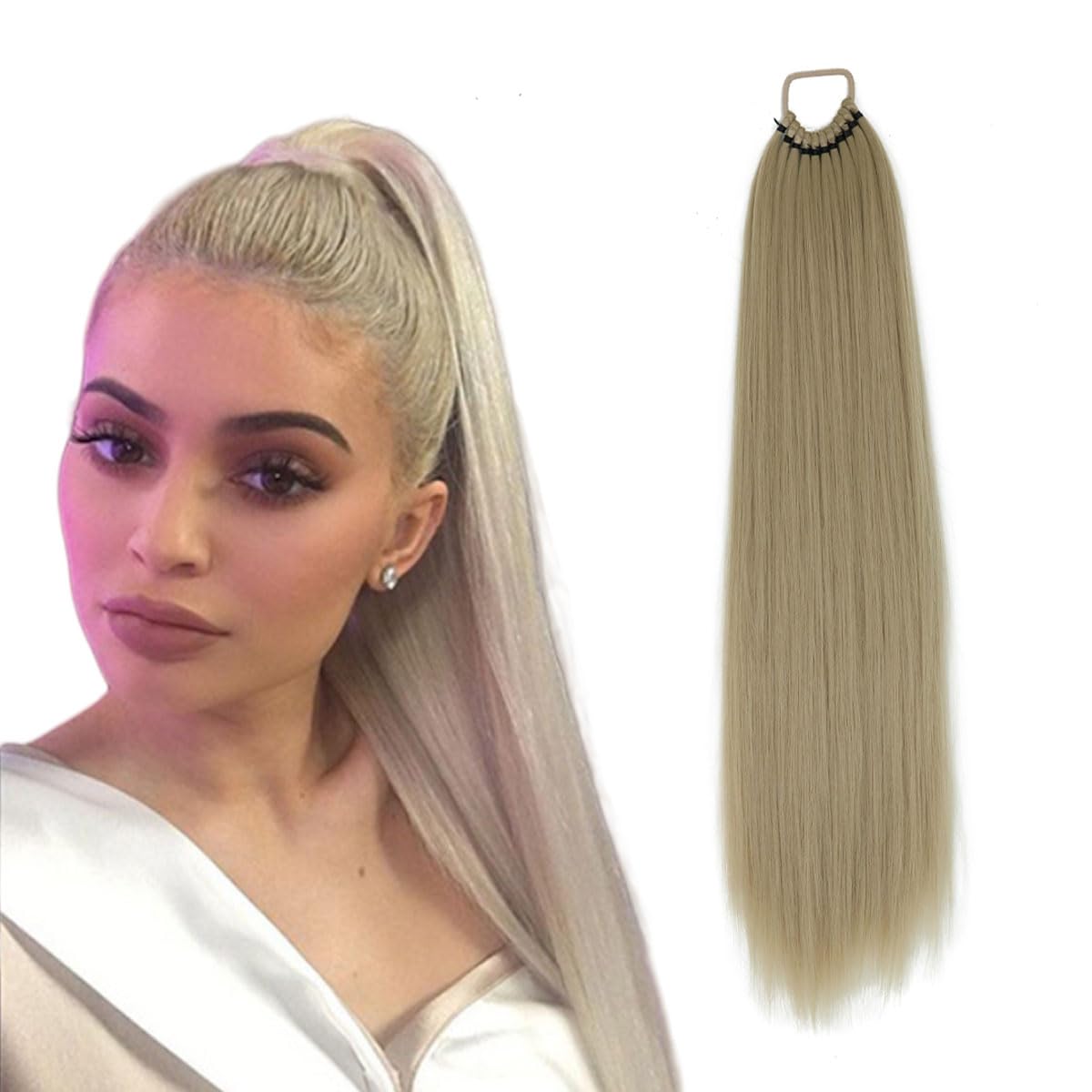 prinfantasy Ponytail Extension Long Straight Wrap Around 60 CM Ponytail Synthetic Hair Extensions Hairpiece for Women Sandy Hair Halo Hair Extension for Women,GBMW280